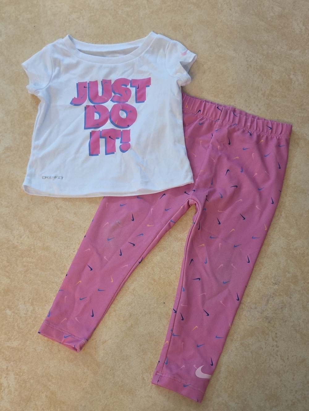 Nike Girls White Top & Pink Leggings Pajama Set - JUST DO IT